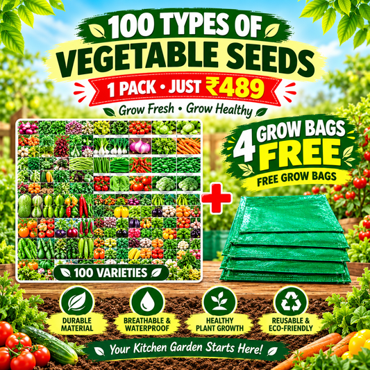 Organic Mix Varieties 100 Pices Seeds With 5 Pices Grow Bag